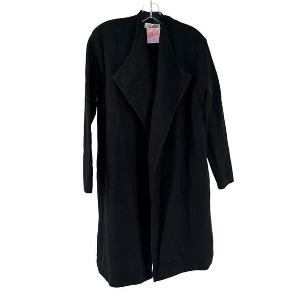 ChicWish Cardigan Sweater Black Wool Blend Long Line Size M-L Draped Open Front - Picture 1 of 9